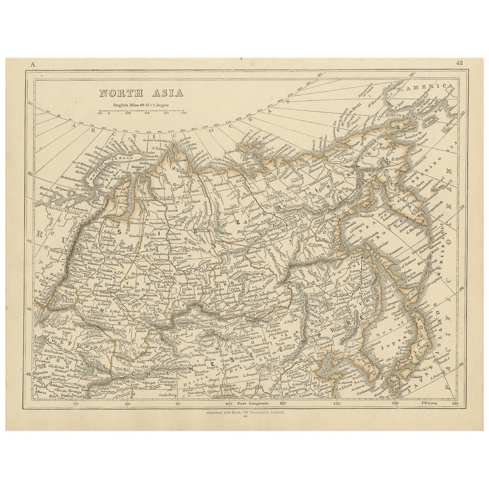 Antique Map of Northern Asia by Lowry, 1852 For Sale