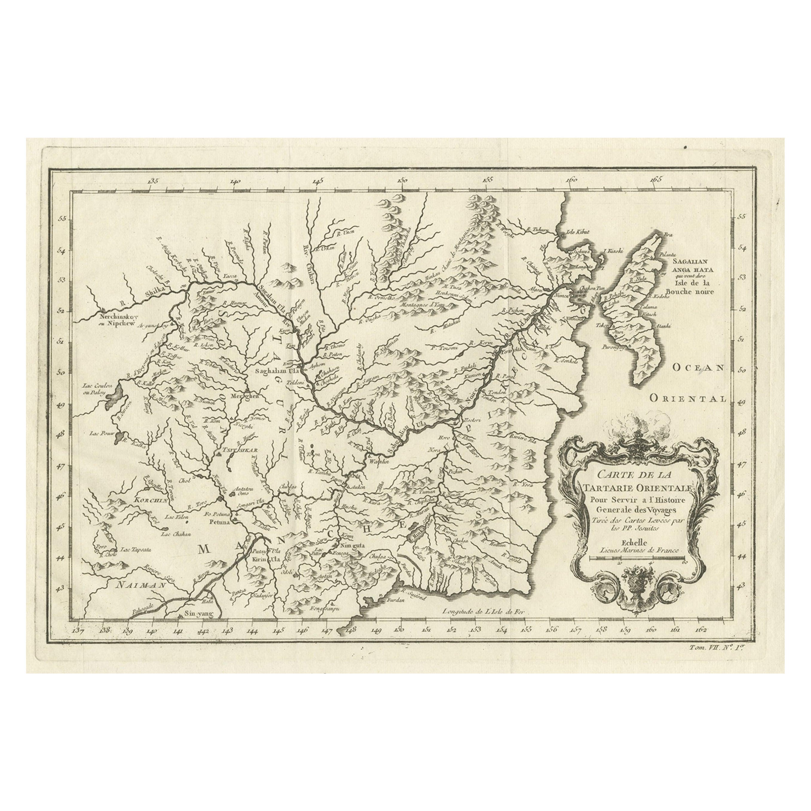 Carte ancienne de la Chine du Nord et de la Russie d'Extrême-Orient autour de la rivière Amur, 1754