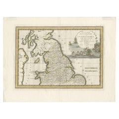 Carte ancienne de l'Angleterre du Nord et du Pays de Galles par Cassini, vers 1795