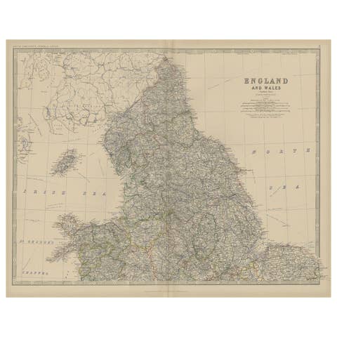 Antique Map of, Northern England and Wales by Johnston, 1882