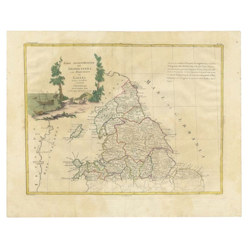 Carte ancienne de l'Angleterre du Nord et du Pays de Galles par Zatta, 1784
