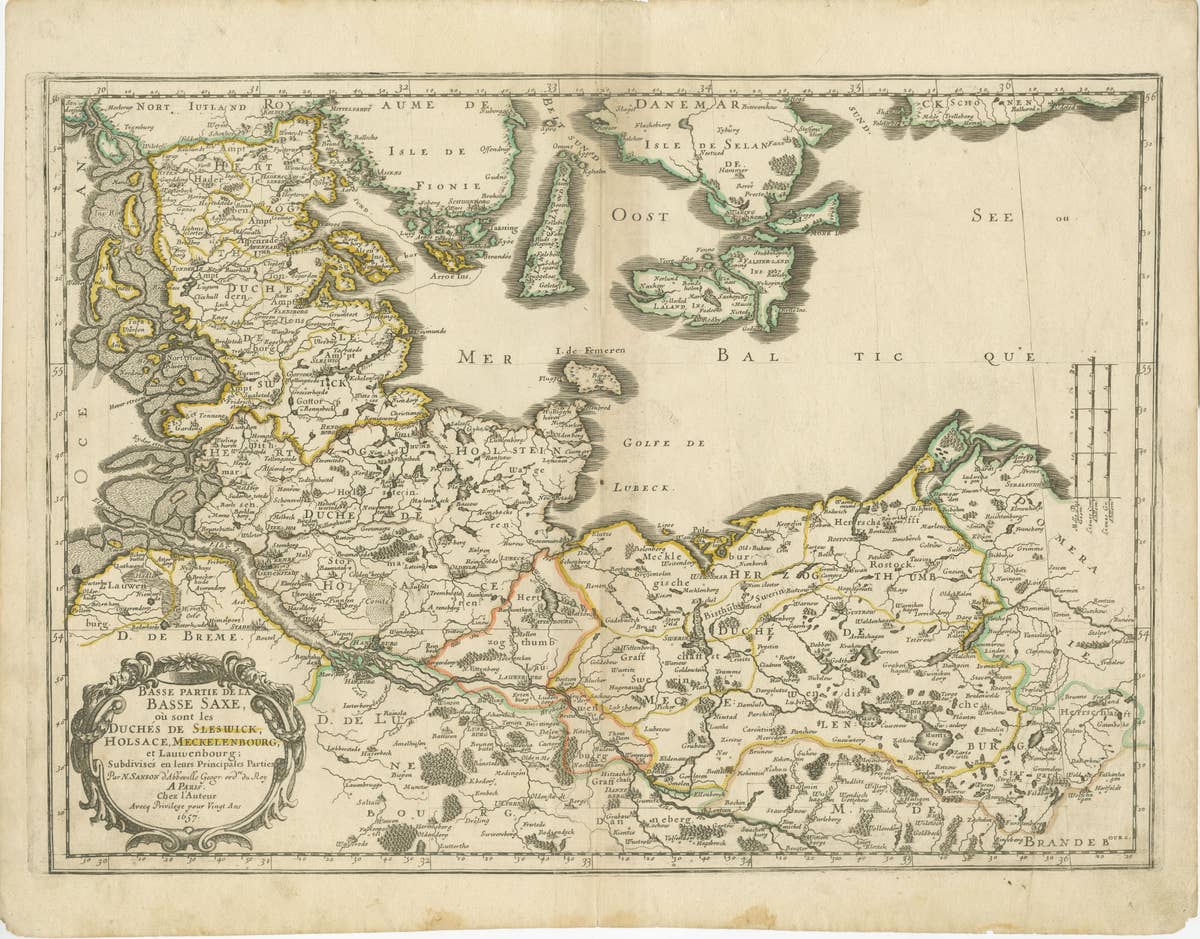 Antique Map of Northern Germany, Including Schleswig-Holstein and Hamburg