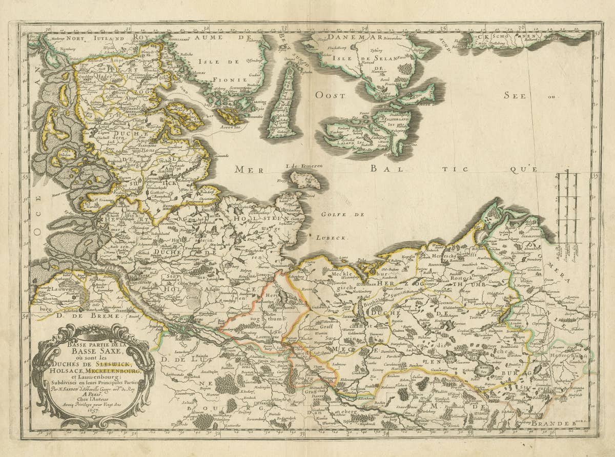 Antique Map of Northern Germany, Including Schleswig-Holstein and Hamburg