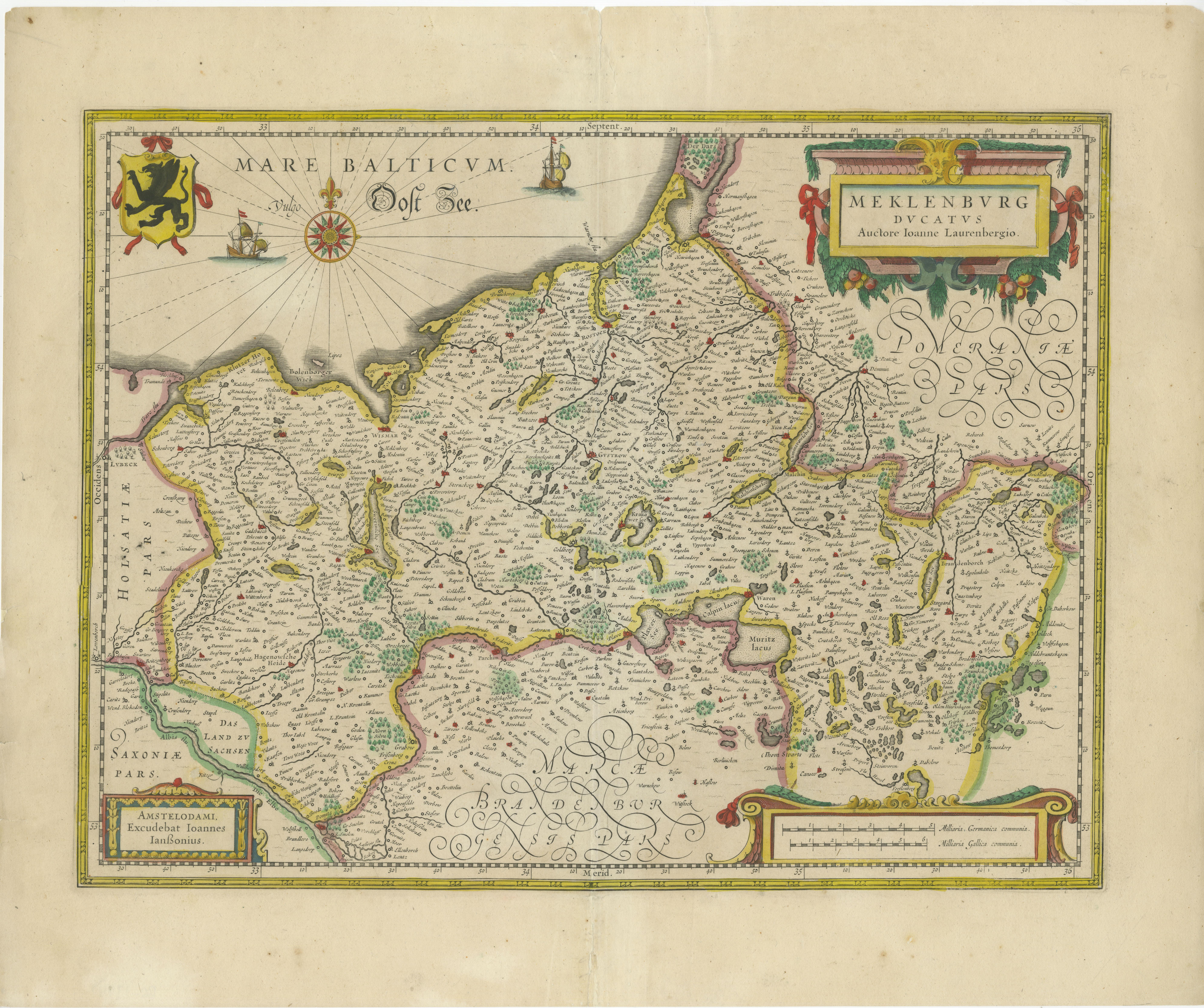 Antique map titled 'Meklenburg Ducatus'. Attractive map of northern Germany, showing the area of Mecklenburg-Vorpommern. Published by J. Janssonius, circa 1630. 

Jan Janssonius (also known as Johann or Jan Jansson or Janszoon) (1588-1664) was a