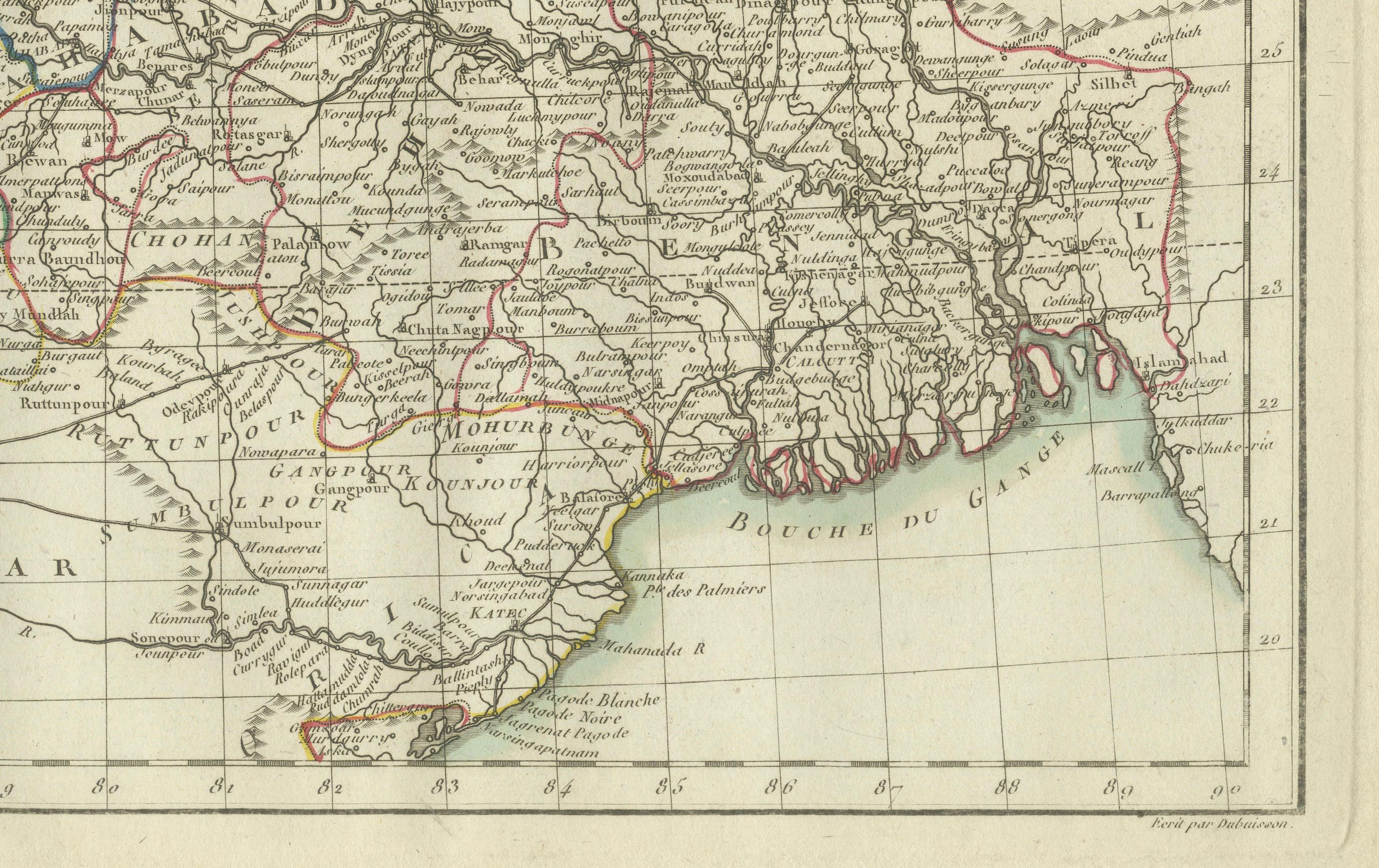 Early 19th Century Antique Map of Northern India, Bengal, and Surrounding Regions by Tardieu, 1802 For Sale