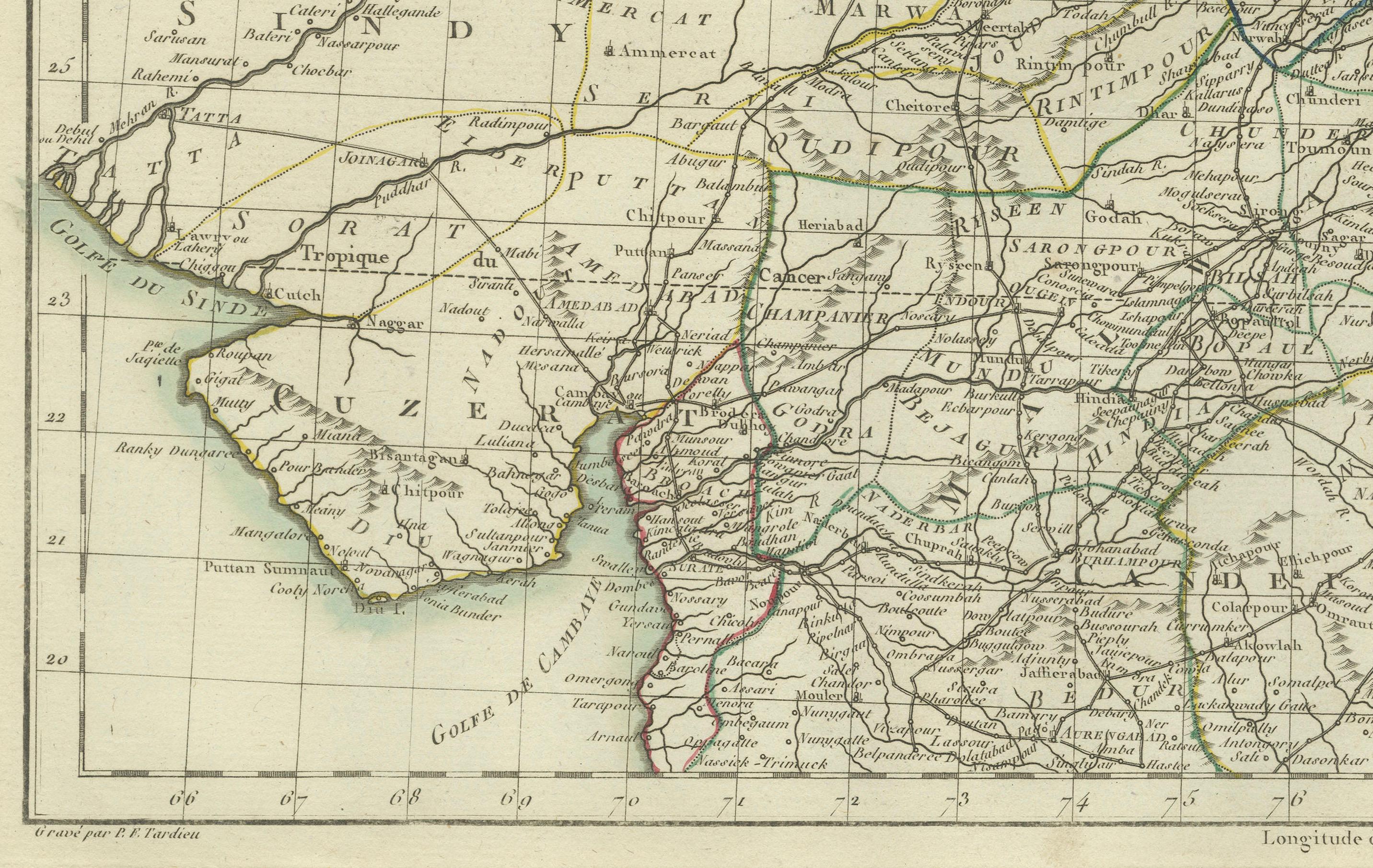 Paper Antique Map of Northern India, Bengal, and Surrounding Regions by Tardieu, 1802 For Sale