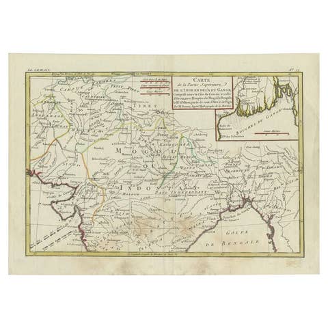 Antique Map of Northern India by Bonne, 1780