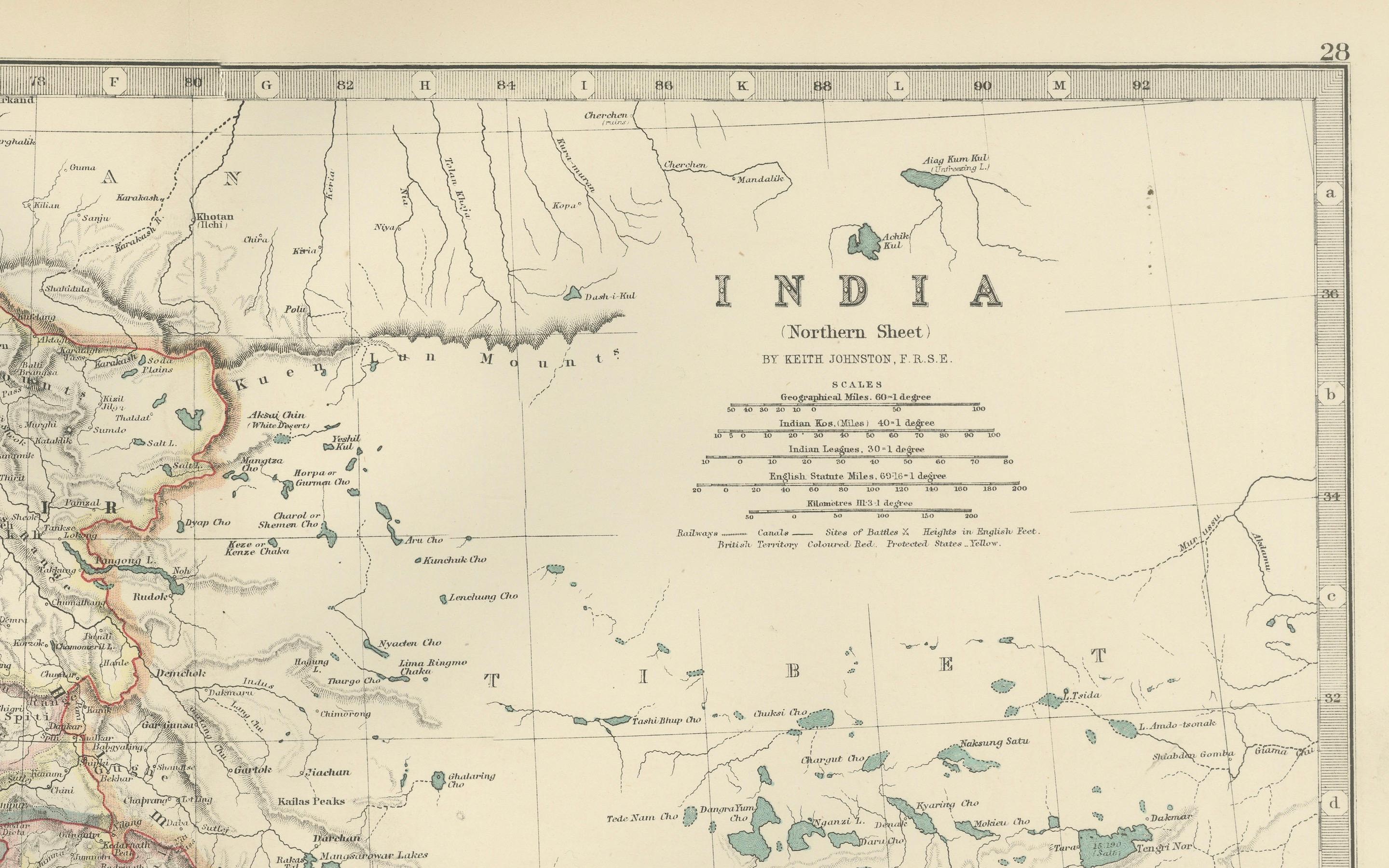 Carte ancienne de l'Inde du Nord, avec les frontières et les détails de l'Himalaya, 1903 en vente 1