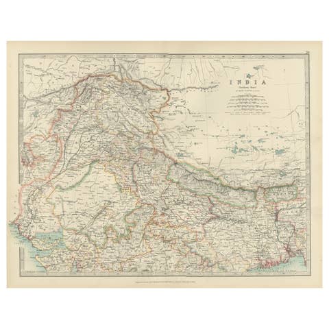 Antique Map of Northern India, Featuring Boundaries & Himalayan Detail, 1903