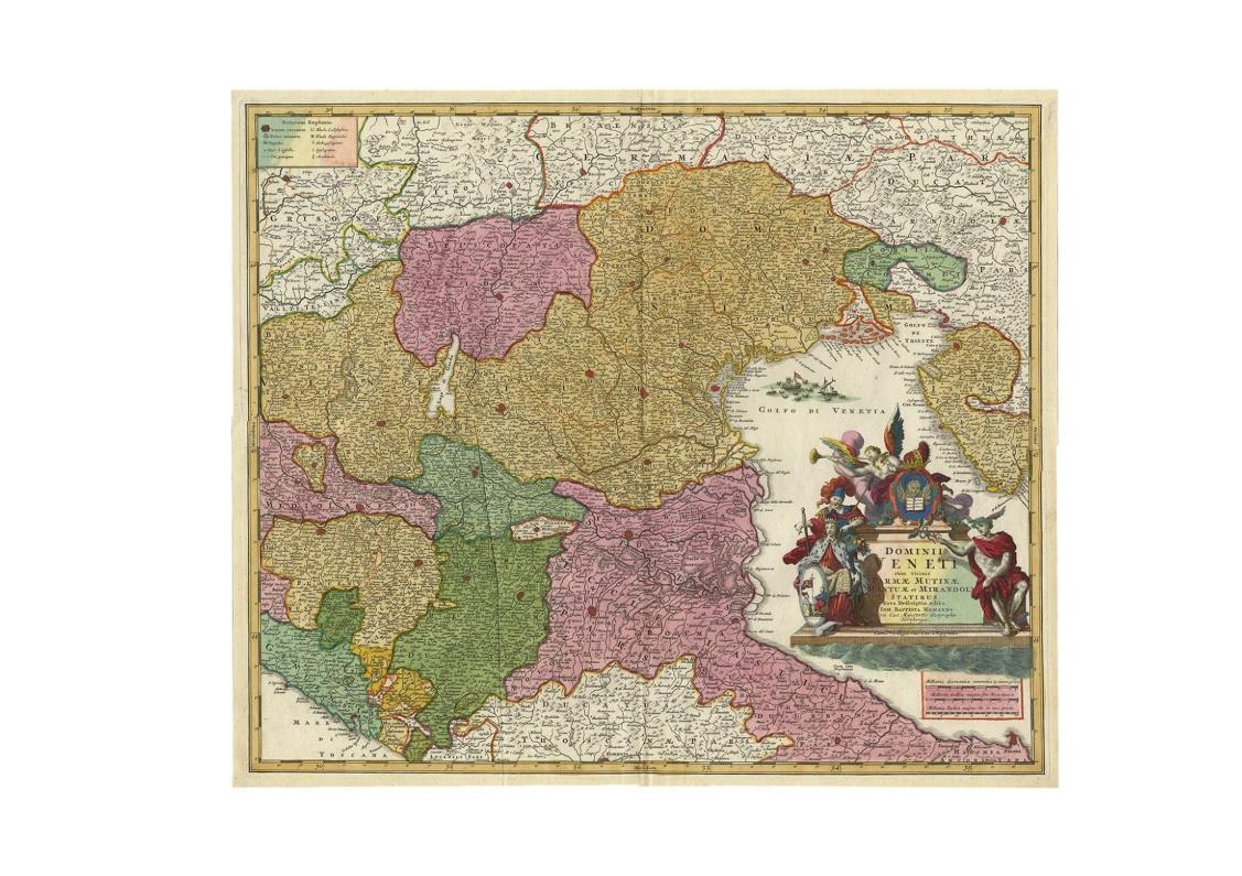 Stunning Antique Map of Northern Italy by J.B. Homann, circa 1745 In Good Condition For Sale In Langweer, NL