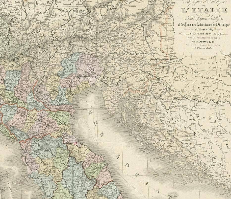Antique Map of Northern Italy by Levasseur, 1875