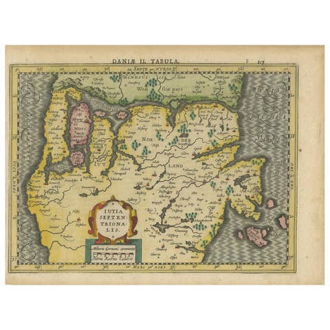 Antique Copper Engraved Map of Northern Jutland by P. Kaerius, 1628