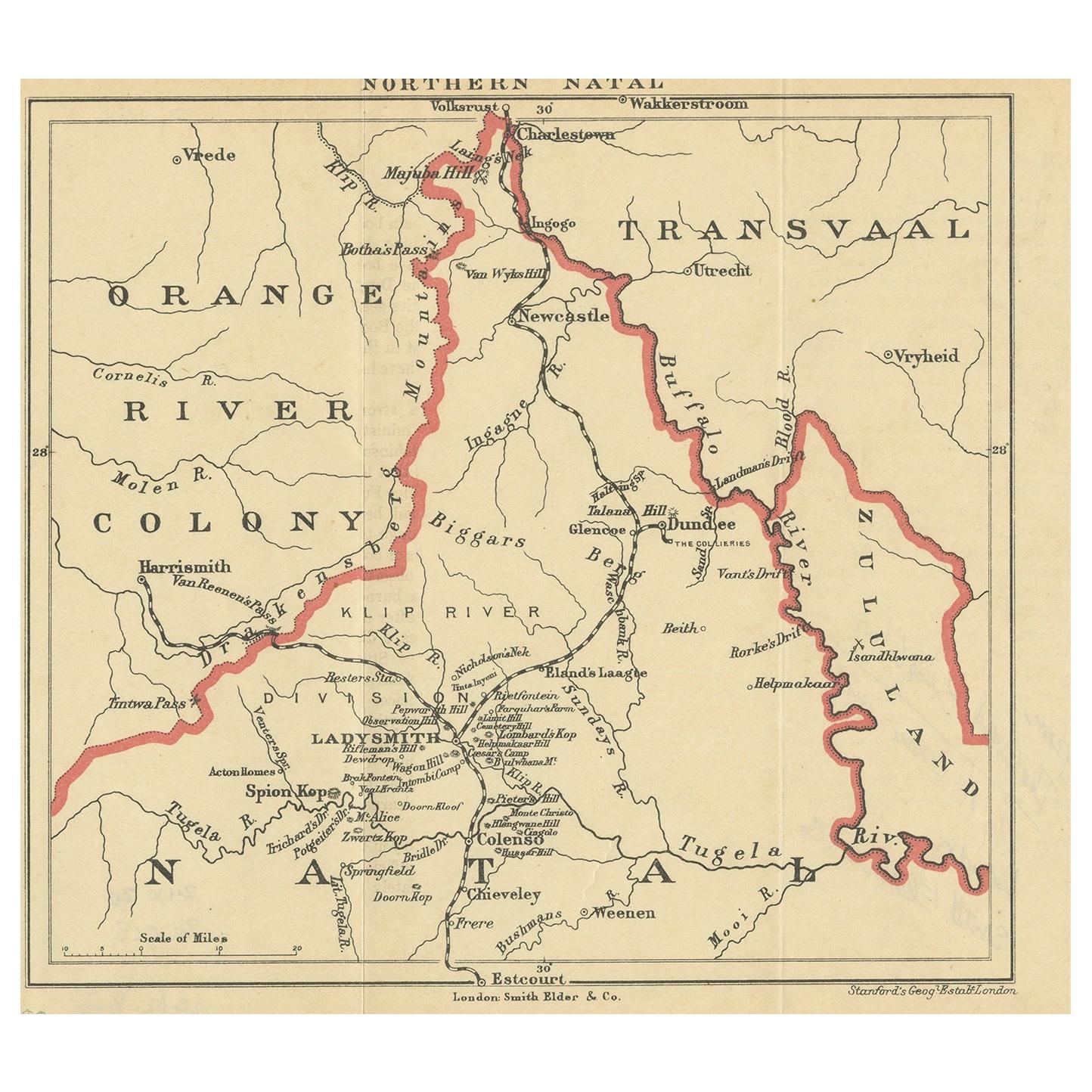 Antique Map of Northern Natal by Stanford, 1900 For Sale