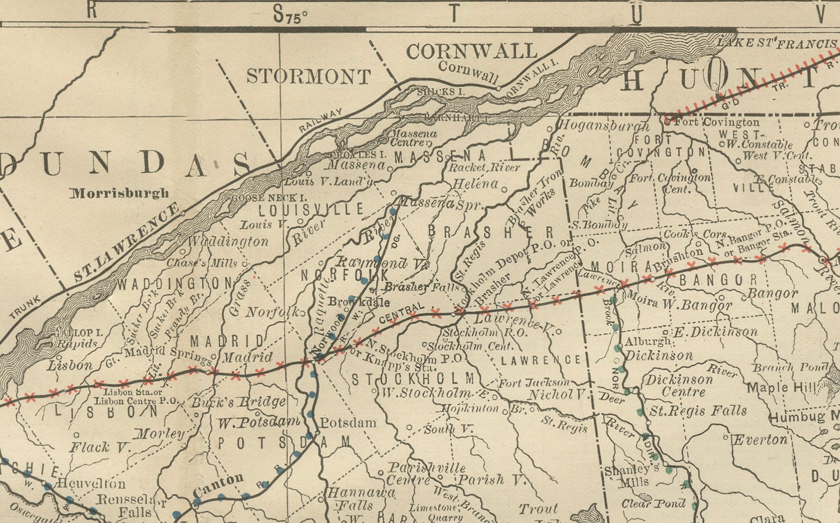 Americano Carta geografica antica del Nord di New York - Rand McNally, circa 1888 in vendita
