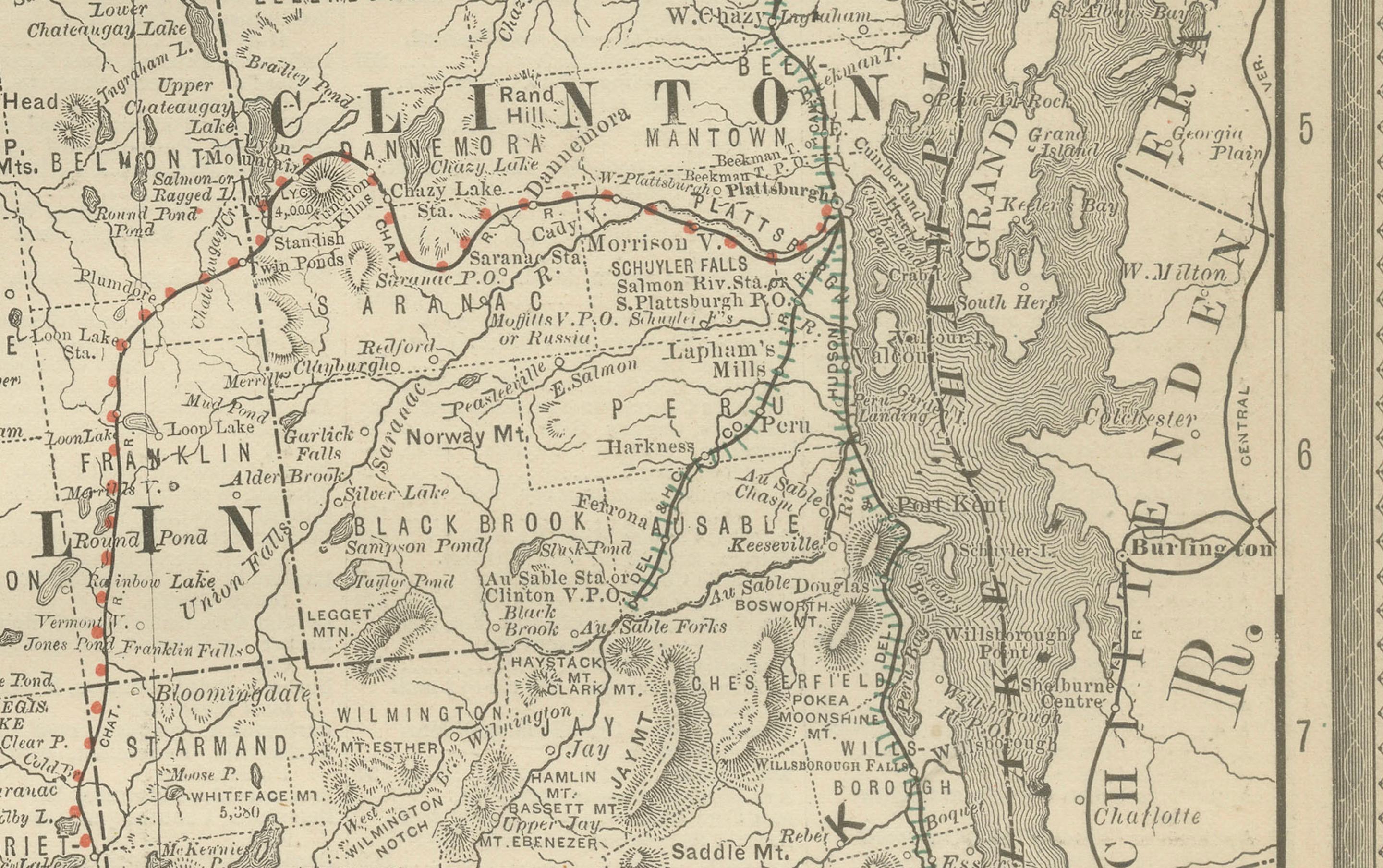 Carta geografica antica del Nord di New York - Rand McNally, circa 1888 In condizioni buone in vendita a Langweer, NL