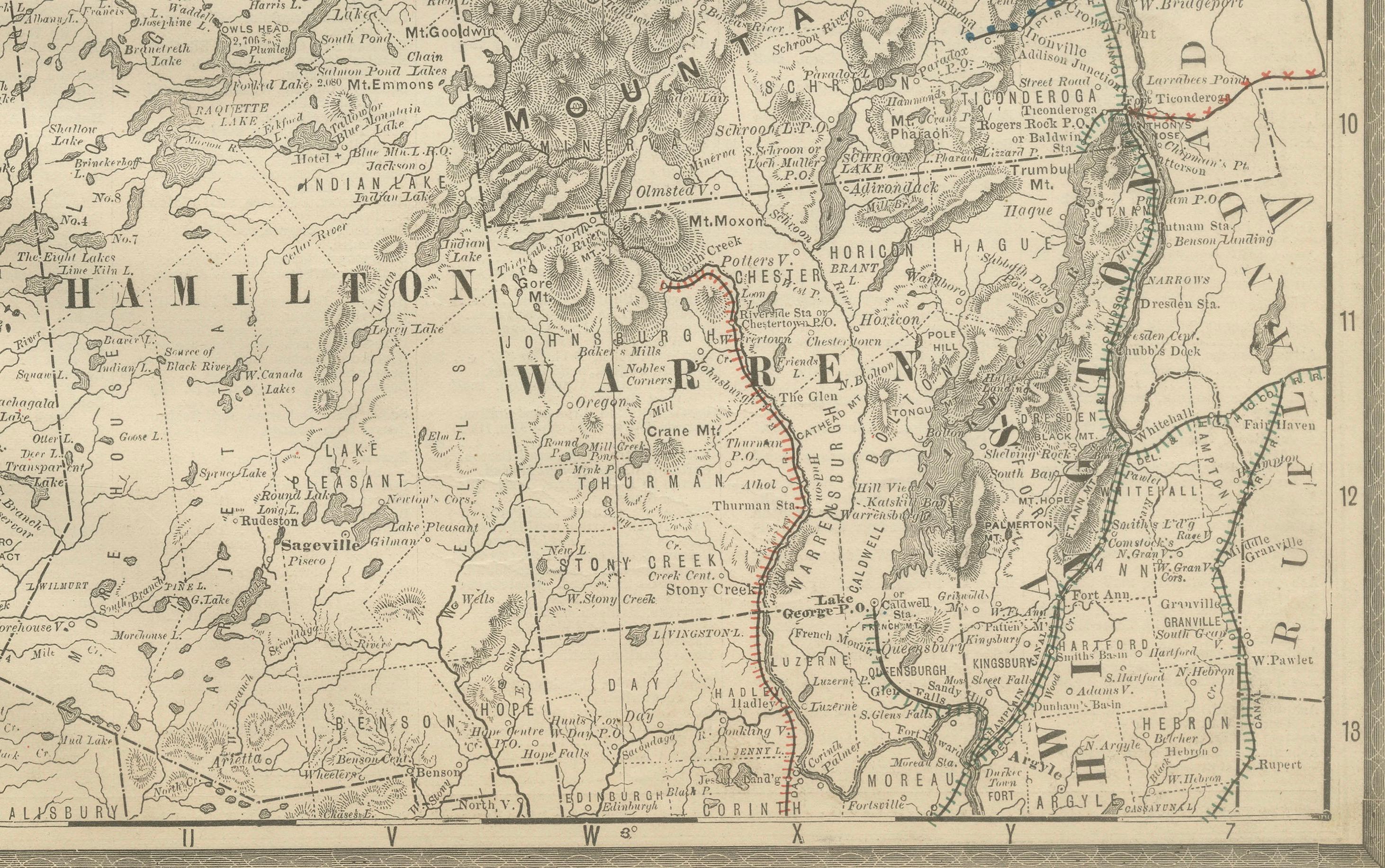 Carta geografica antica del Nord di New York - Rand McNally, circa 1888 in vendita 1