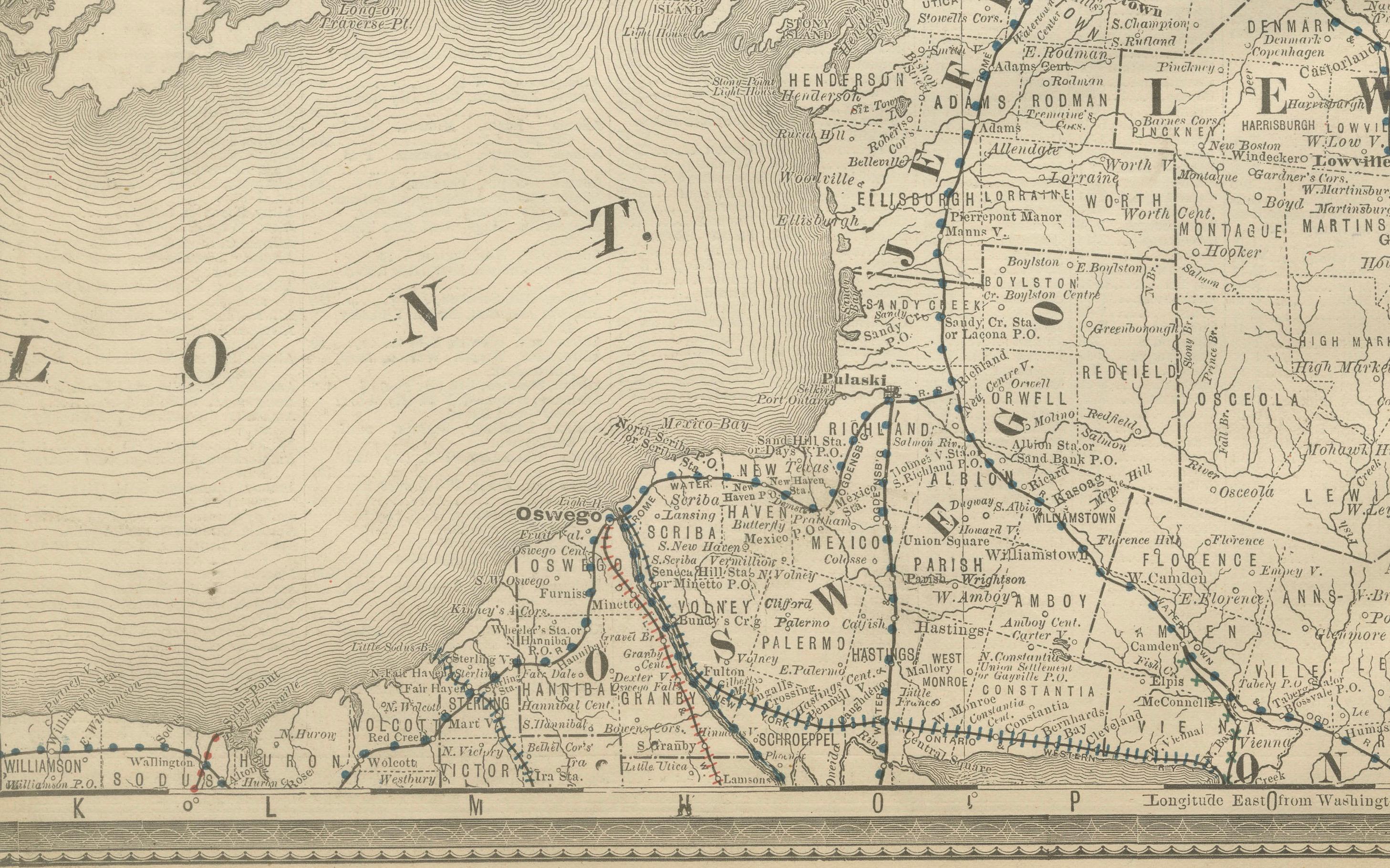 Carta geografica antica del Nord di New York - Rand McNally, circa 1888 in vendita 2