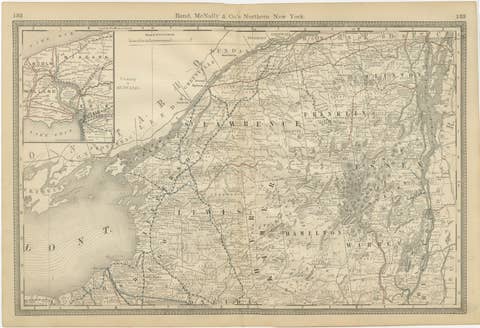 Antique Map of Northern New York – Rand McNally, circa 1888