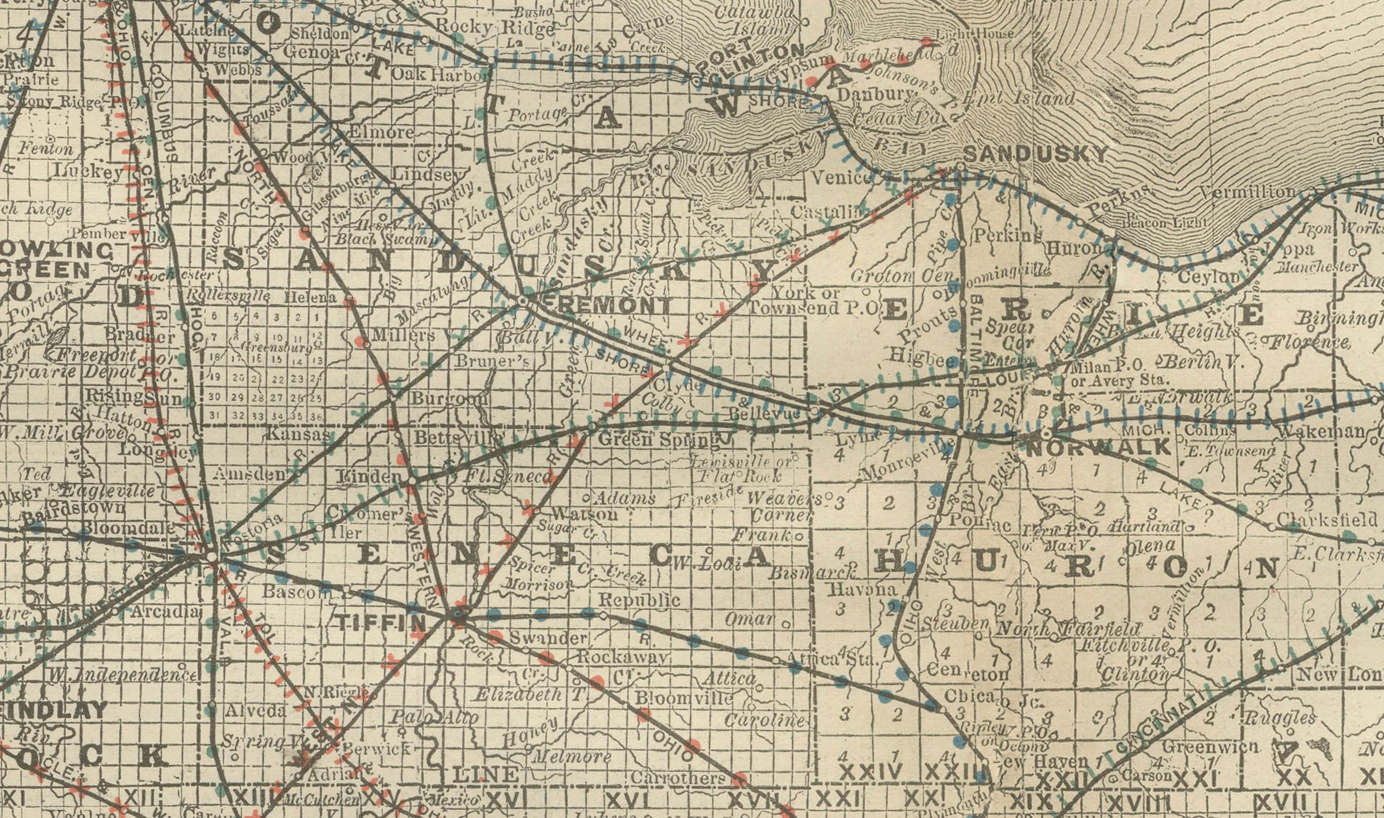 Paper Antique Map of Northern Ohio – The Buckeye State with Railroads & Counties, 1888 For Sale