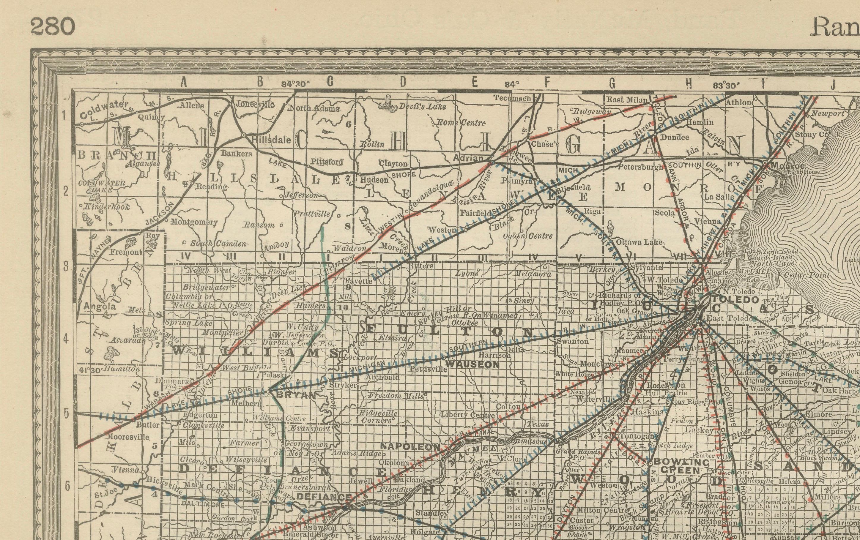 Antique Map of Northern Ohio – The Buckeye State with Railroads & Counties, 1888 For Sale 2
