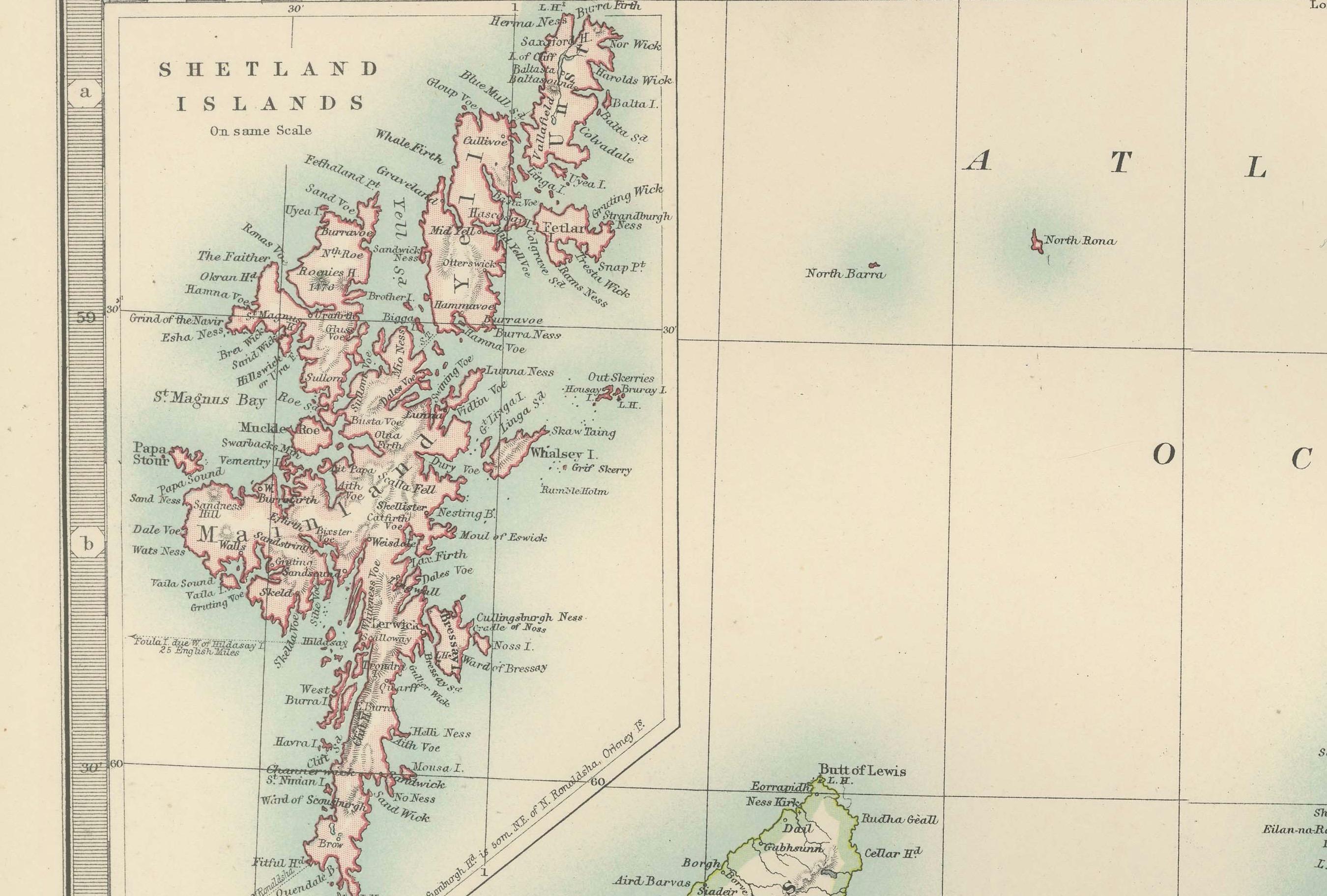 20ième siècle Carte ancienne du nord de l'Écosse, 1903, avec des caractéristiques côtières complexes en vente