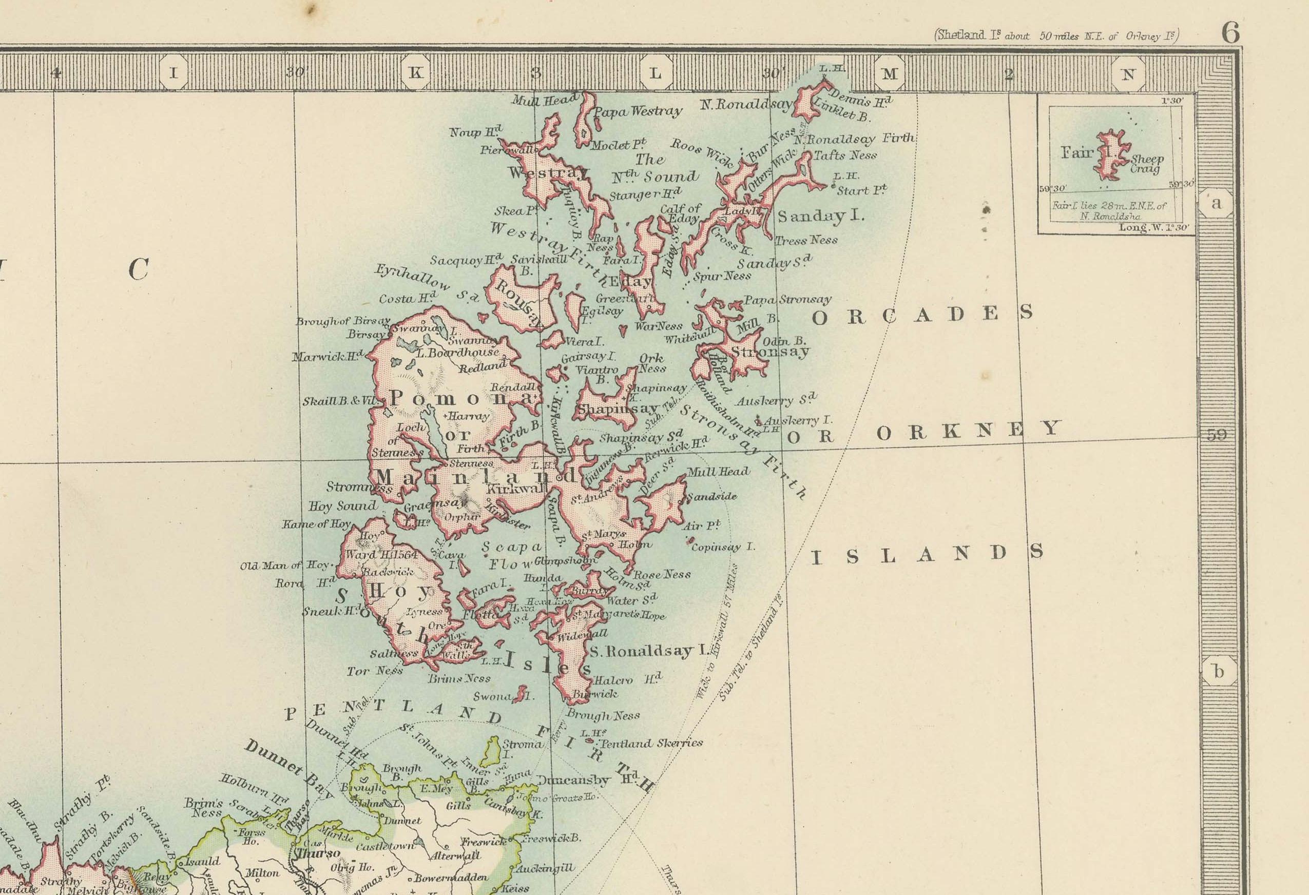Papier Carte ancienne du nord de l'Écosse, 1903, avec des caractéristiques côtières complexes en vente