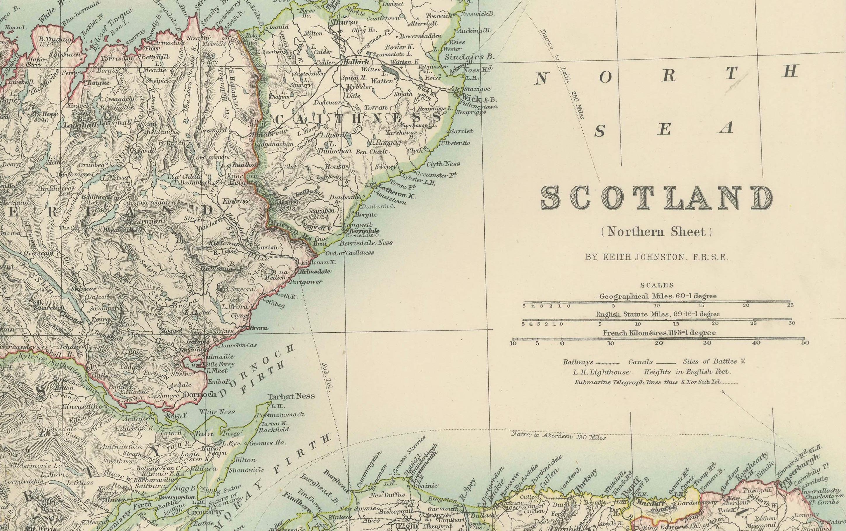Carte ancienne du nord de l'Écosse, 1903, avec des caractéristiques côtières complexes en vente 1