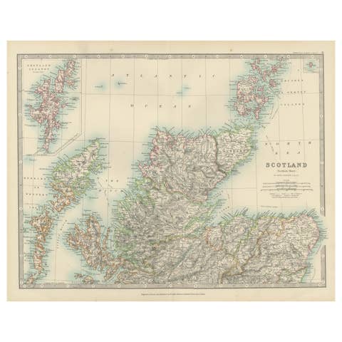 Antique Map of Northern Scotland, 1903, with Intricate Coastal Features