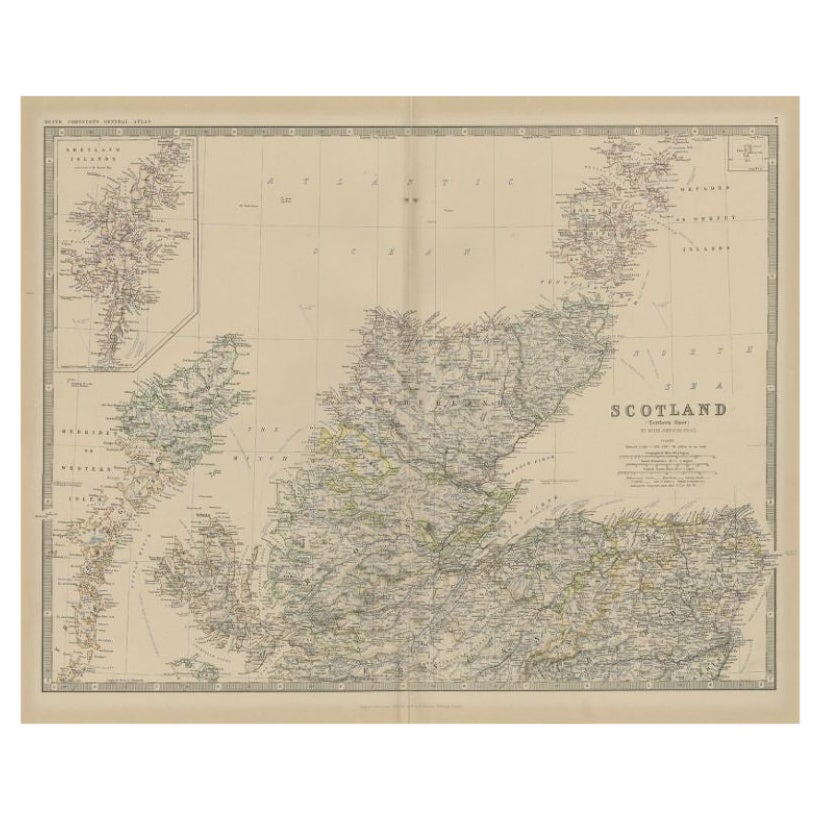 Carta geografica antica della Scozia settentrionale di Johnston, 1882