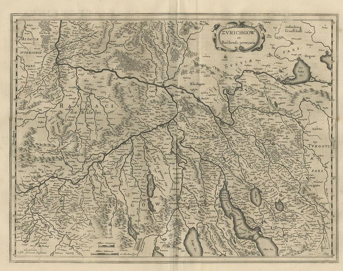 Antique Map of Northern Switzerland by Janssonius '1657'