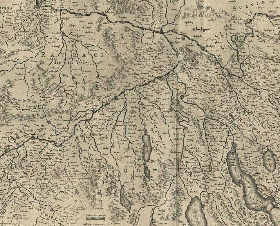 Antique Map of Northern Switzerland by Janssonius '1657'