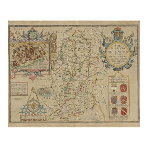 Antique Map of Nottinghamshire by John Speed, Paper, 1676, England