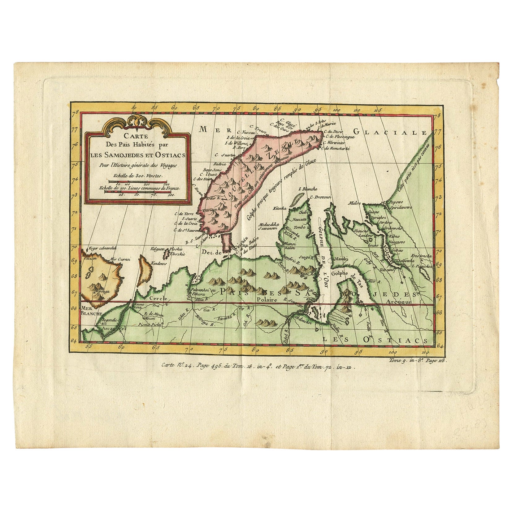 Carte ancienne de Novaya Zemlya et de la Russie continentale par Bellin, vers 1760