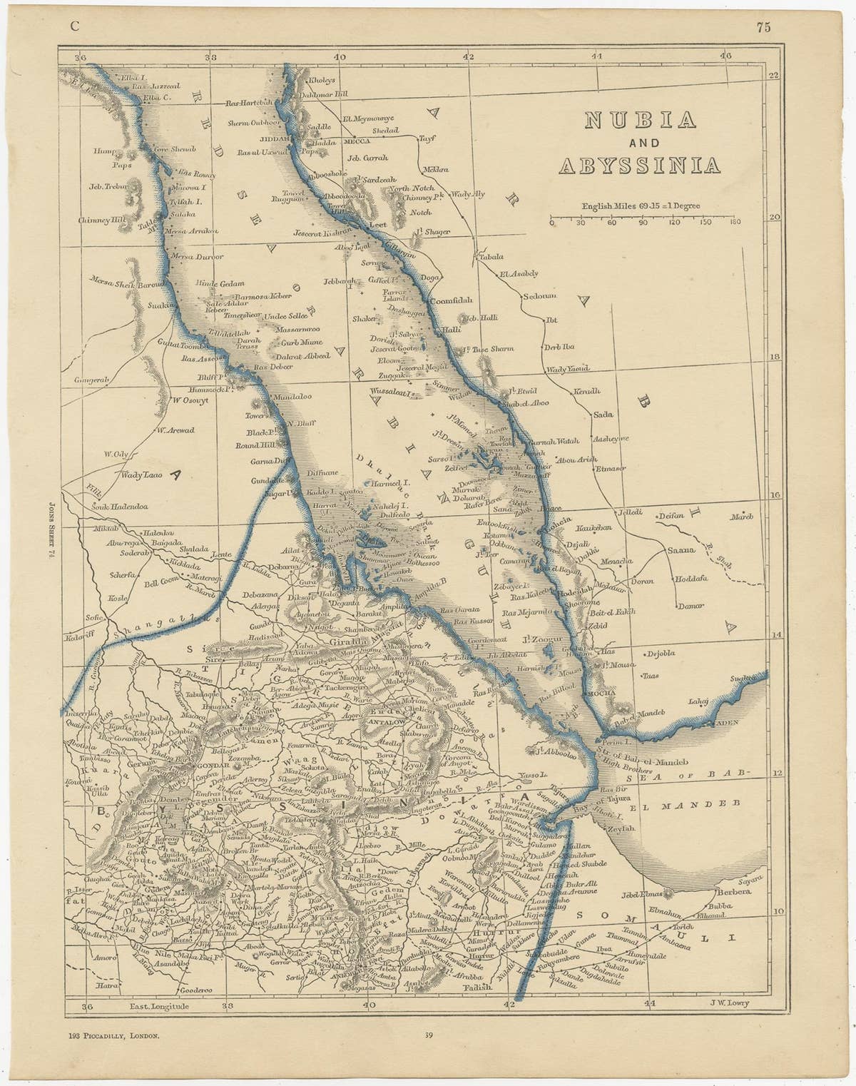 Antique Map of Nubia and Abyssina by Lowry, 1852