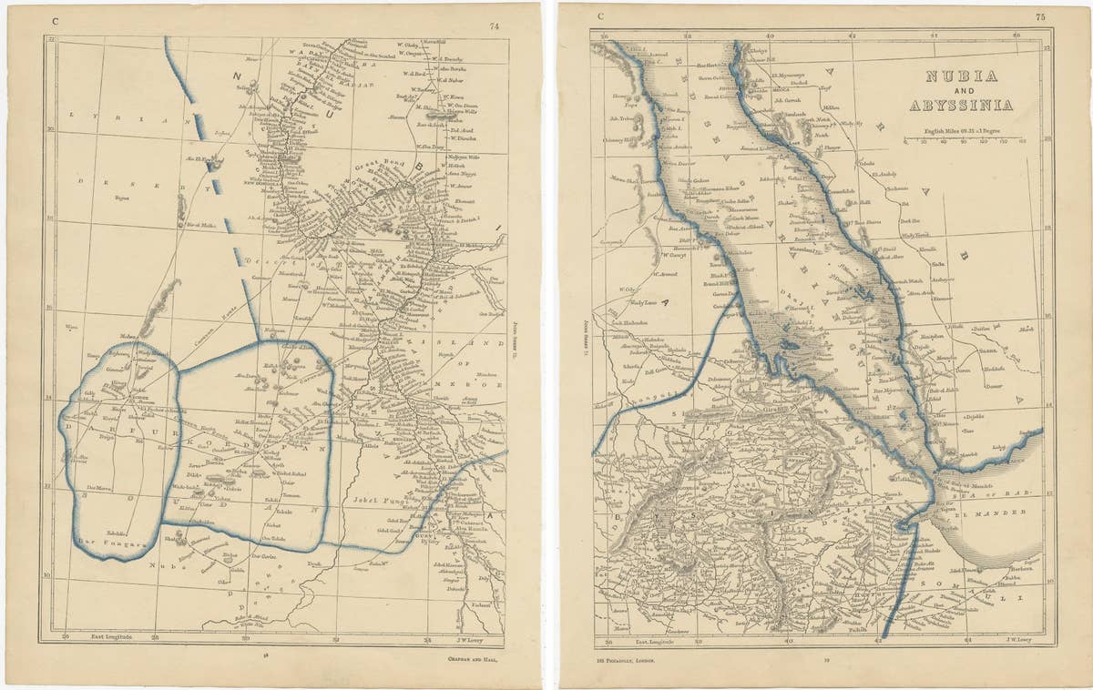Antique Map of Nubia and Abyssina by Lowry, 1852