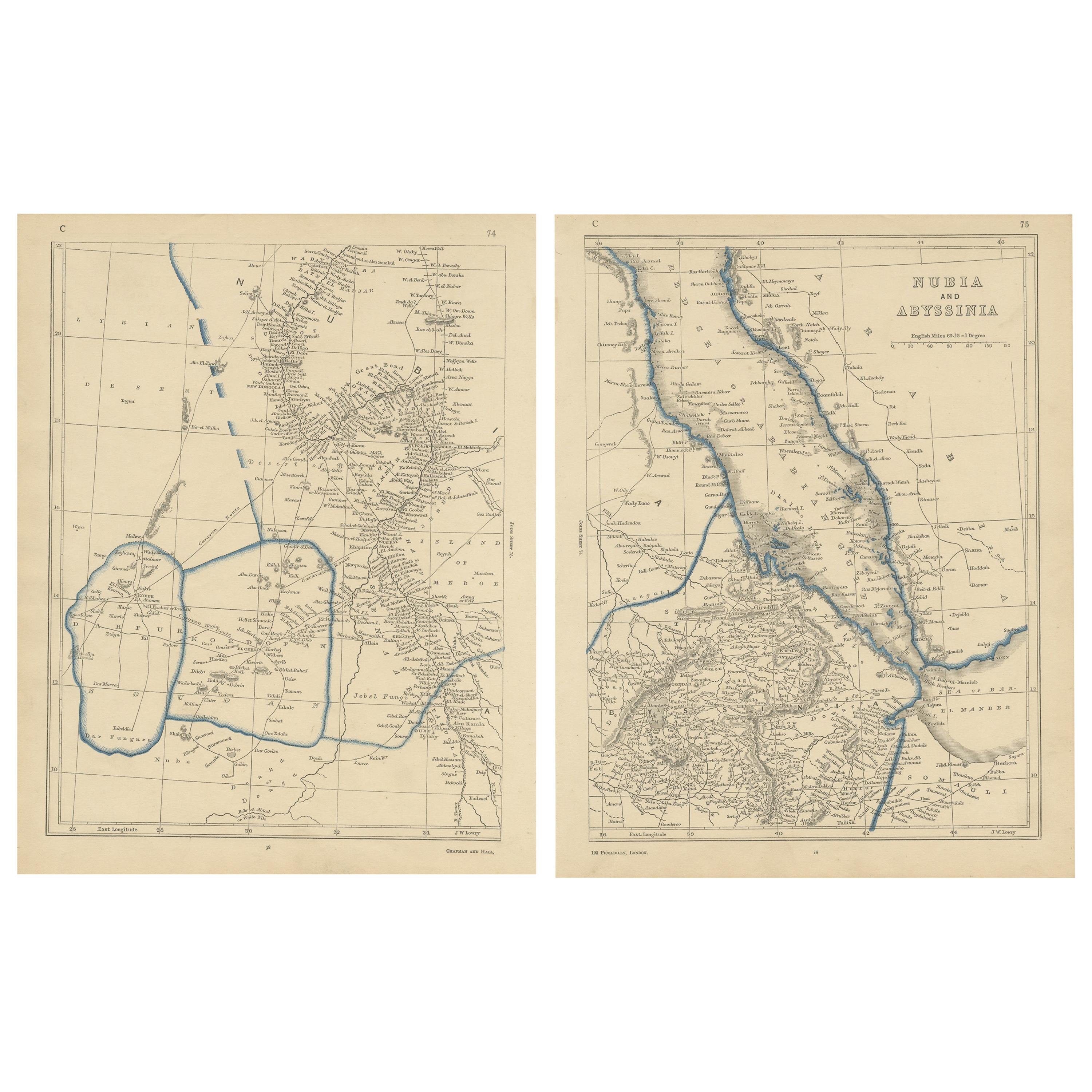 Antique Map of Nubia and Abyssina by Lowry, 1852 For Sale
