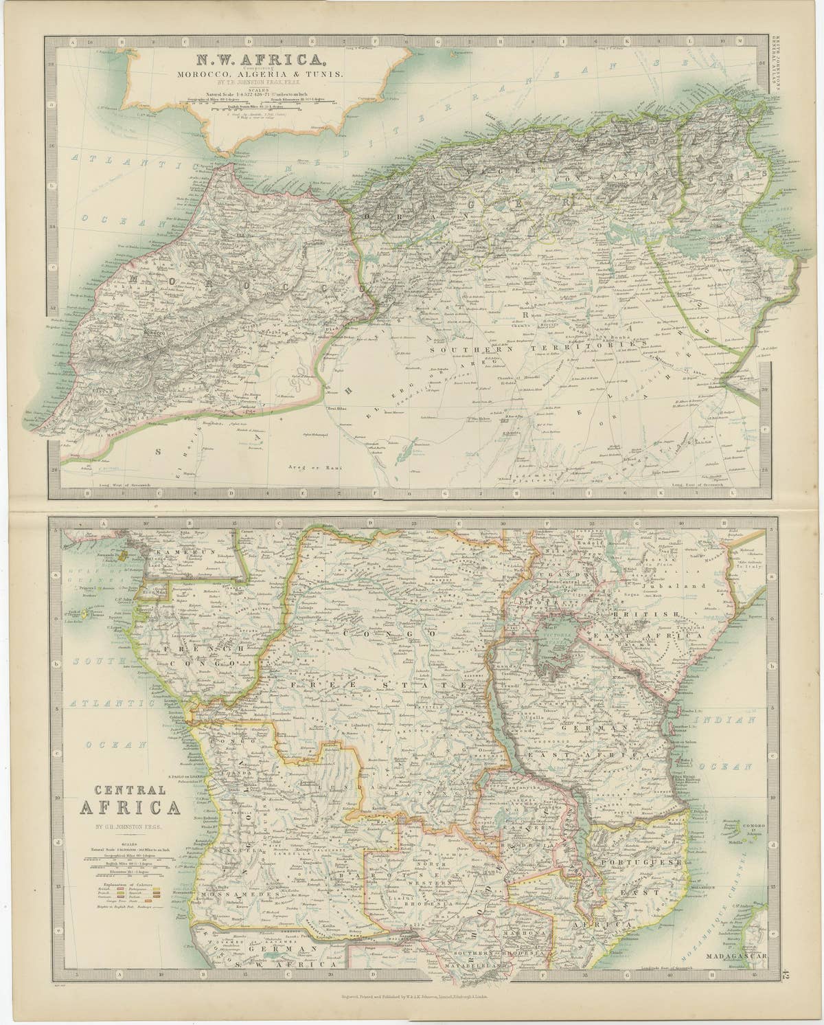 Antique Map of N.W. Africa & Central Africa by Johnston (1909)