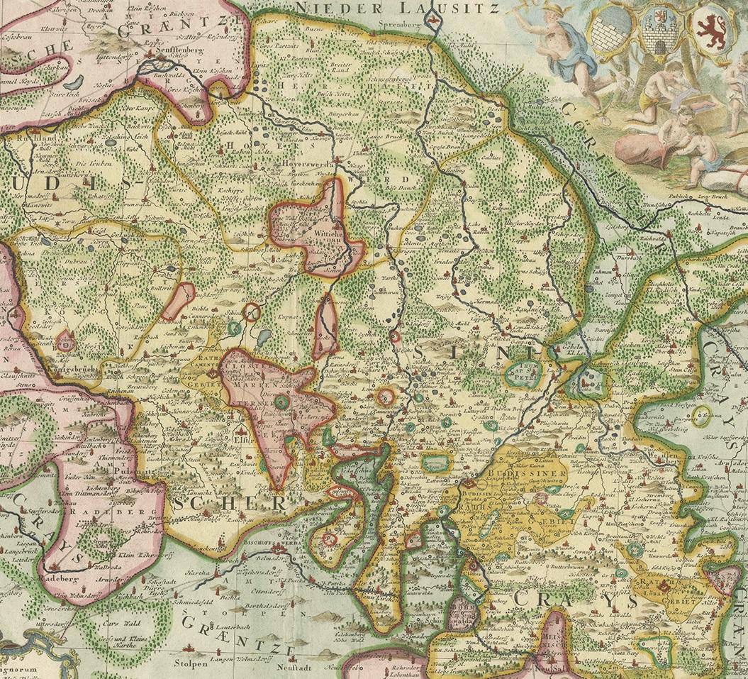 Antique Map of Oberlausitz by Homann Erben, '1746' In Fair Condition For Sale In Langweer, NL