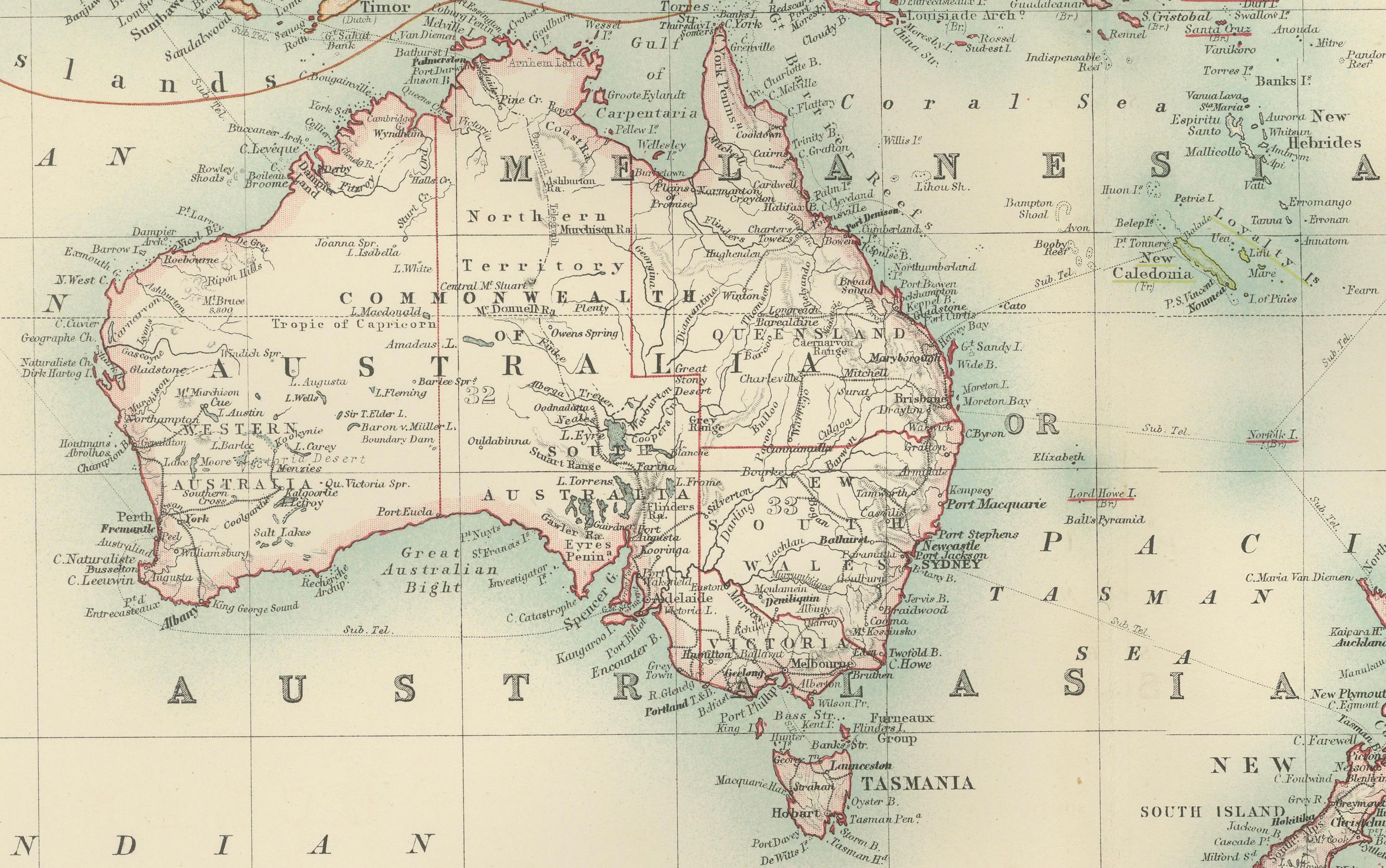 Antique Map of Oceania, 1903, Featuring the Pacific Islands and Australasia im Angebot 1
