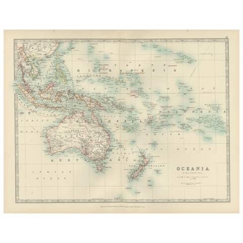 Antique Map of Oceania, 1903, Featuring the Pacific Islands and Australasia