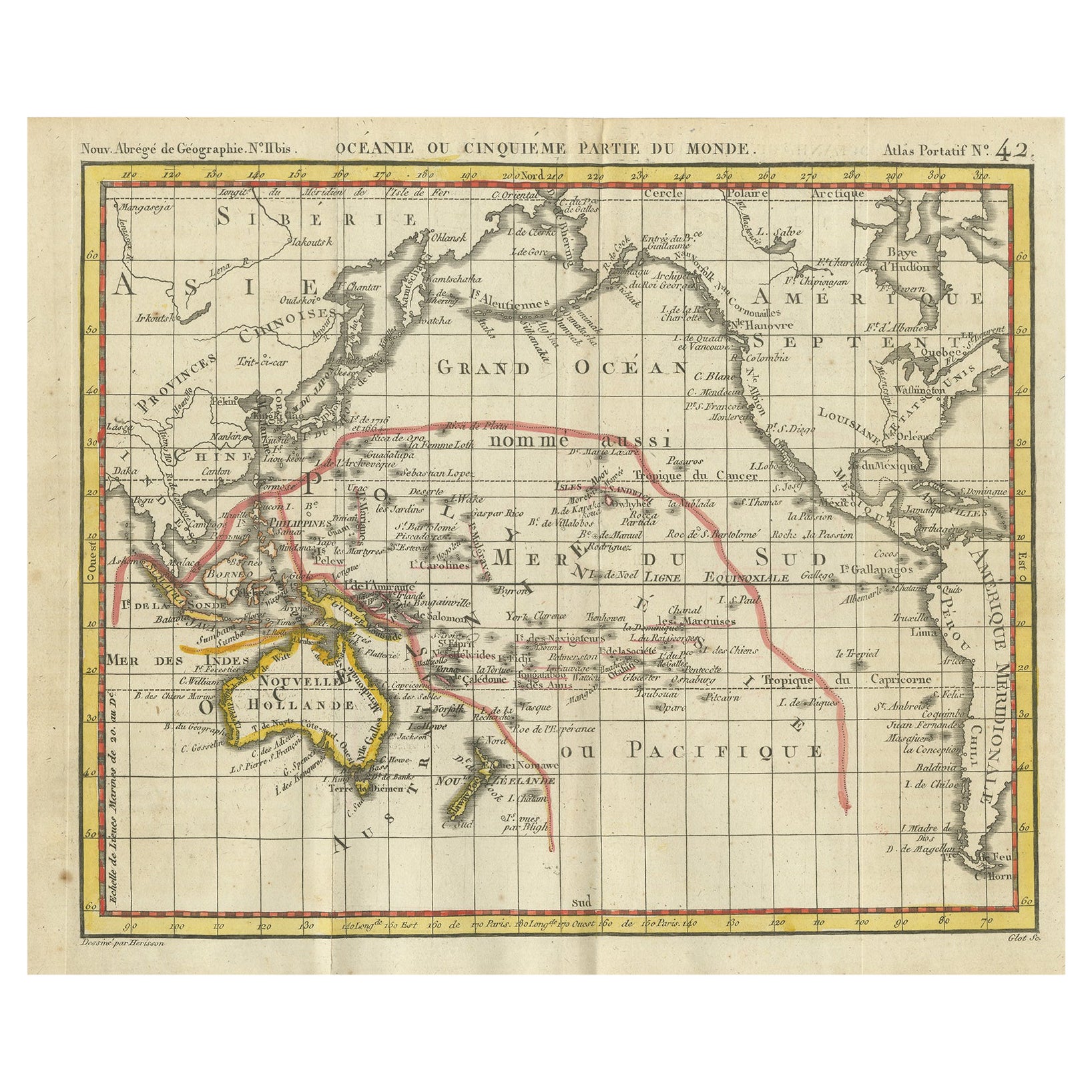 Carte ancienne de l'Océanie par Hrisson, 1816