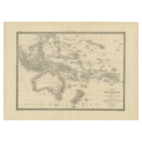 Antique Map of Oceania by Pierre M. Lapie, Paper, 1842, 19th Century