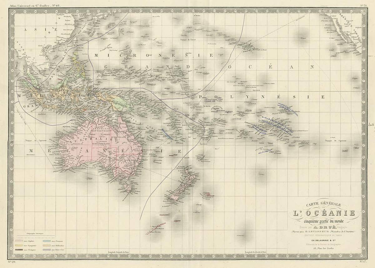 Antique Map of Oceania by Levasseur, '1875'