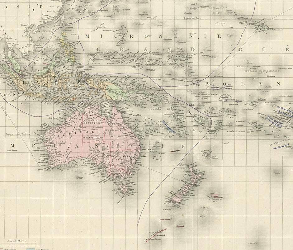 Antique Map of Oceania by Levasseur, '1875'