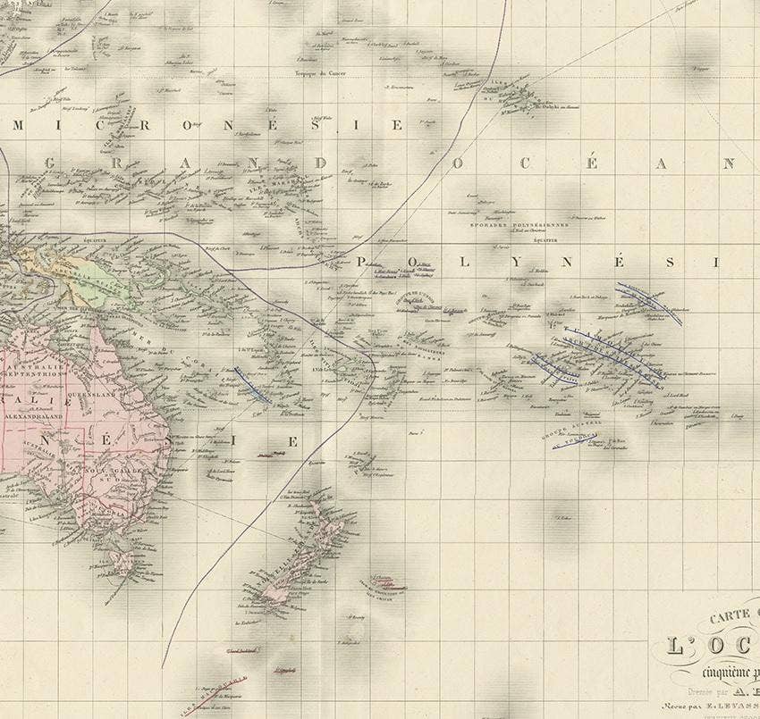 Antique Map of Oceania by Levasseur, '1875'