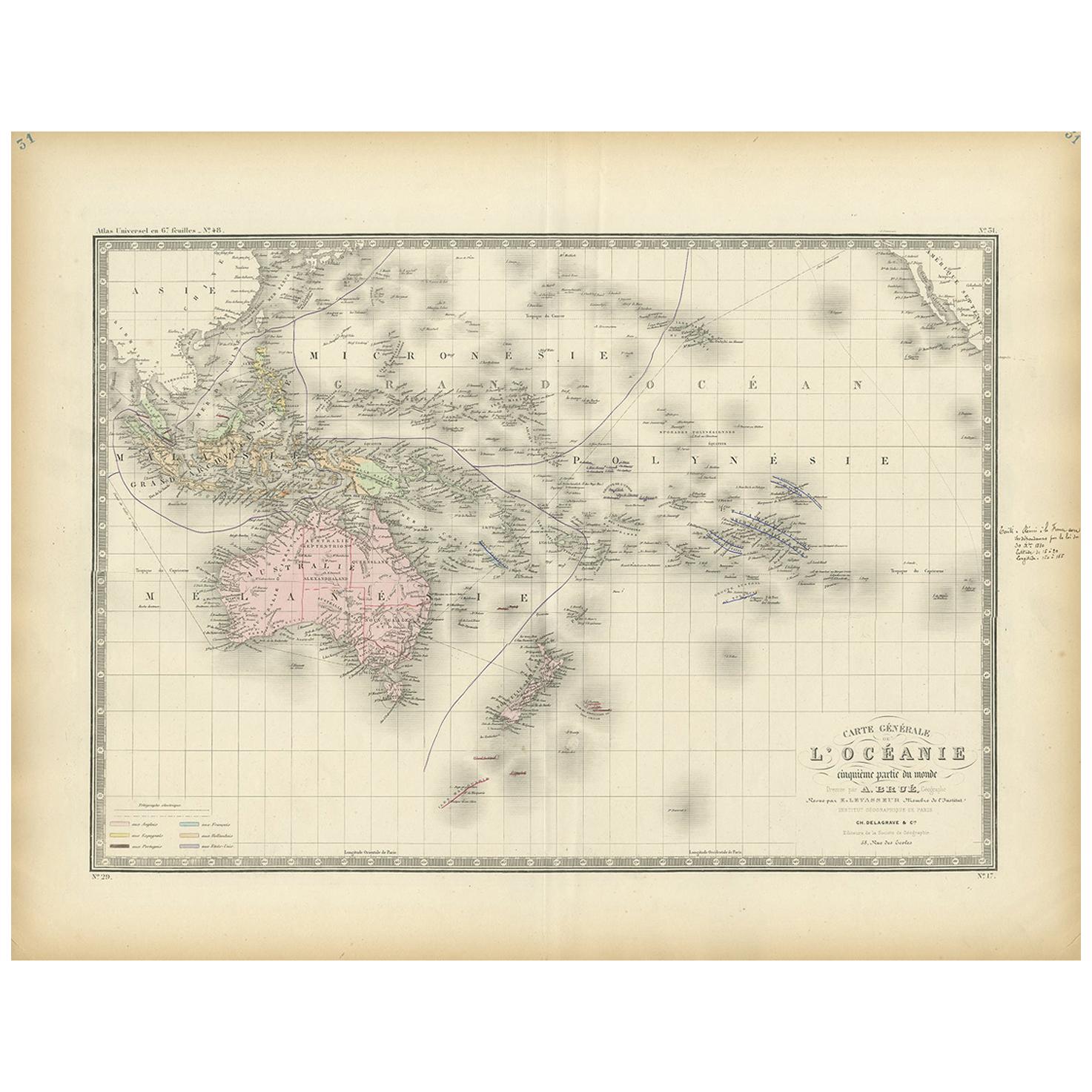 Antike Karte von Ozeanien von Levasseur, „1875“, antik