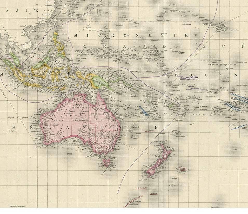 Antique Map of Oceania by Levasseur, circa 1860