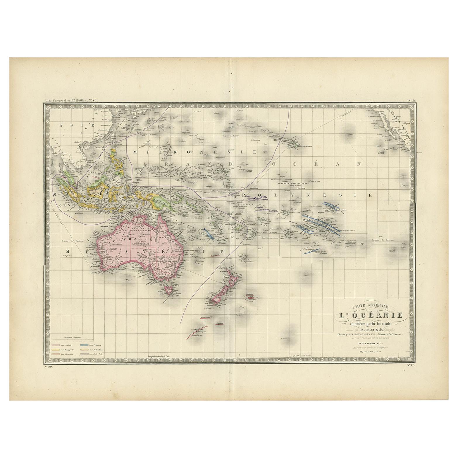 Antique Map of Oceania by Levasseur, circa 1860 For Sale