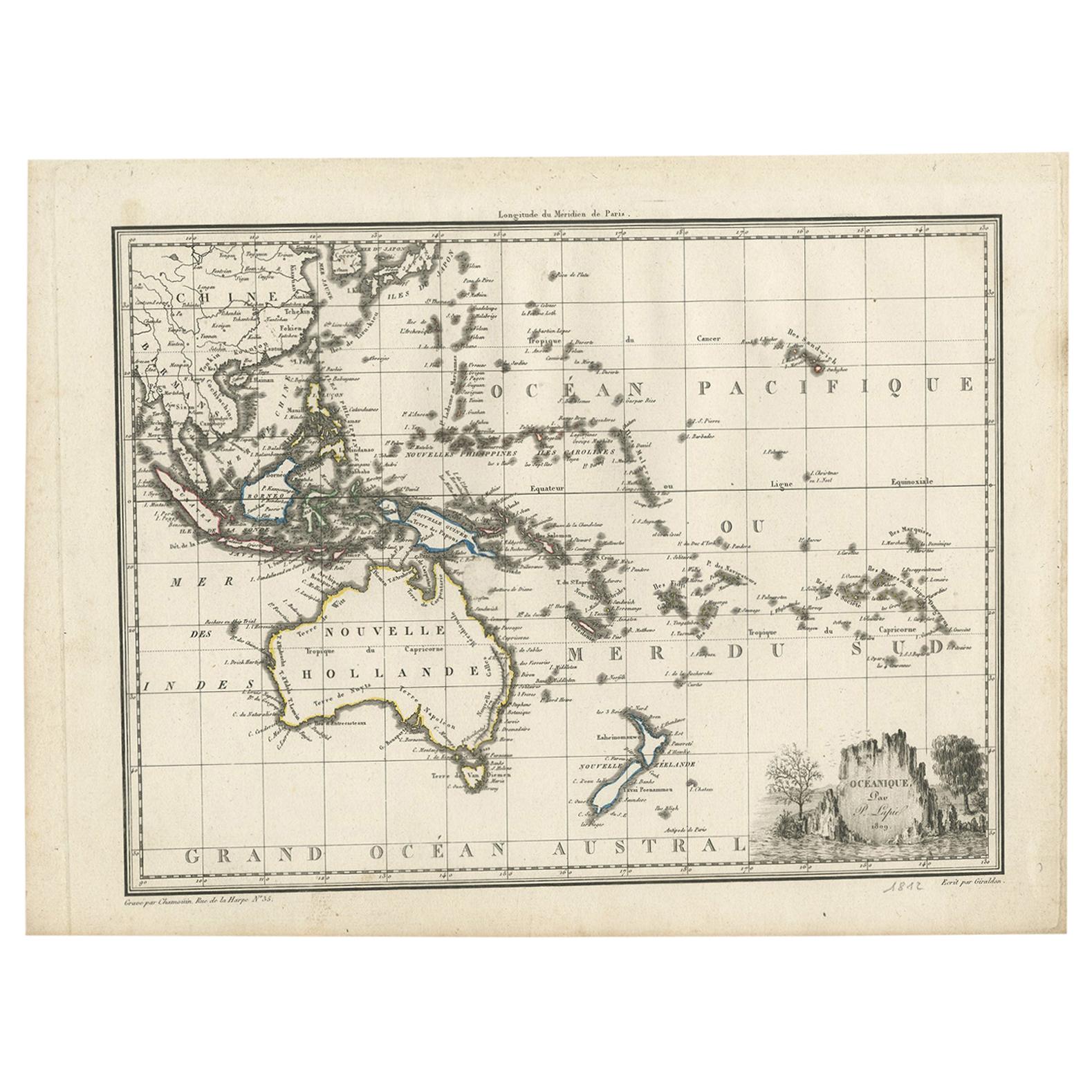 Antique Map of Oceania by Malte-Brun, 1812