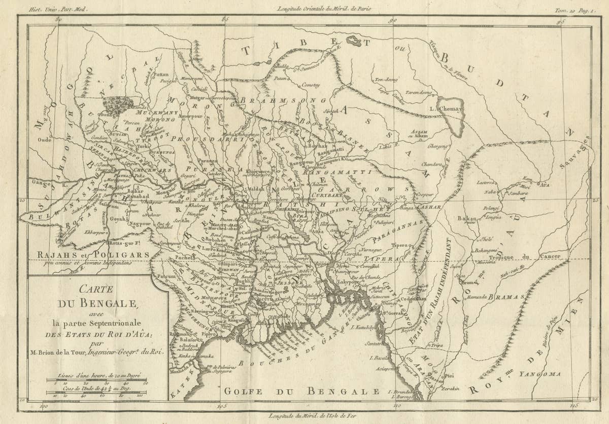Antique Map of of Bengal and the mouth of the Ganges River